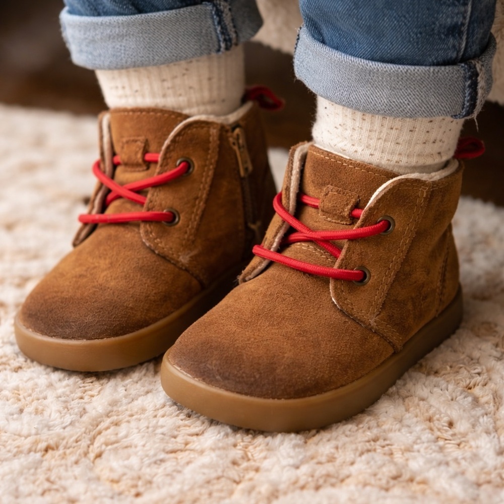 UGG Toddler Brown Suede Boots w/ Red Laces Size 4/5